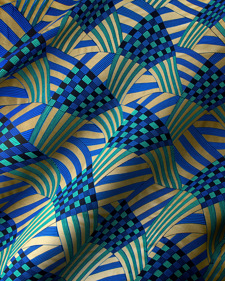 Vibrant blue teal geometric-patterned fabric wax hollandais vl03595.040