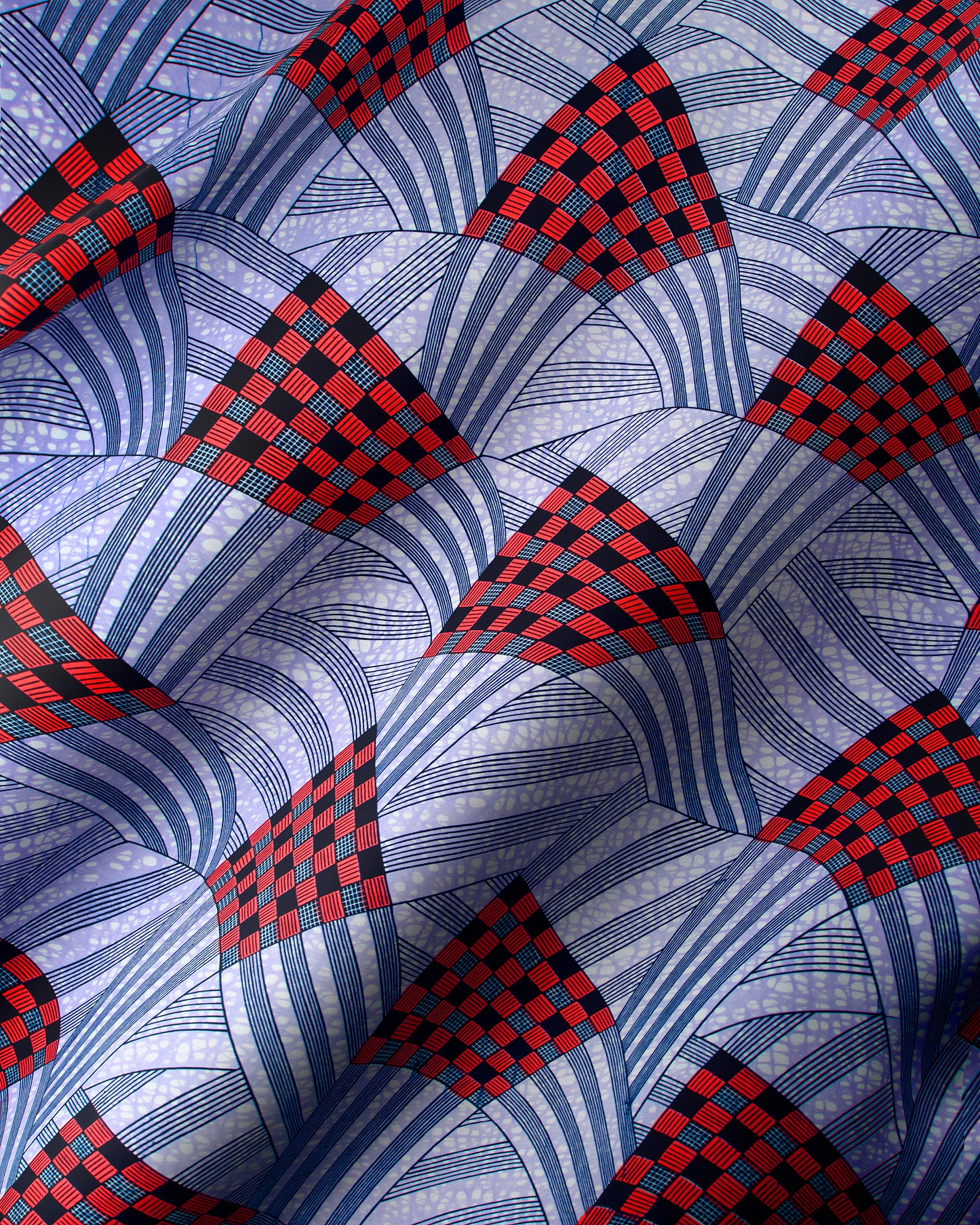 Vibrant red black checkered fabric wax hollandais vl03595.042