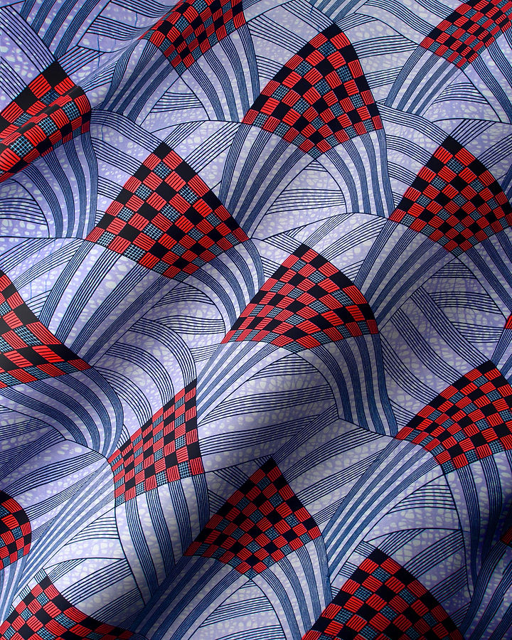 Vibrant red black checkered fabric wax hollandais vl03595.042
