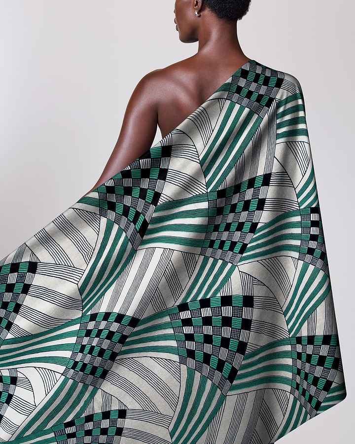 One-shoulder wrap dress bold geometric wax hollandais vl03595.043
