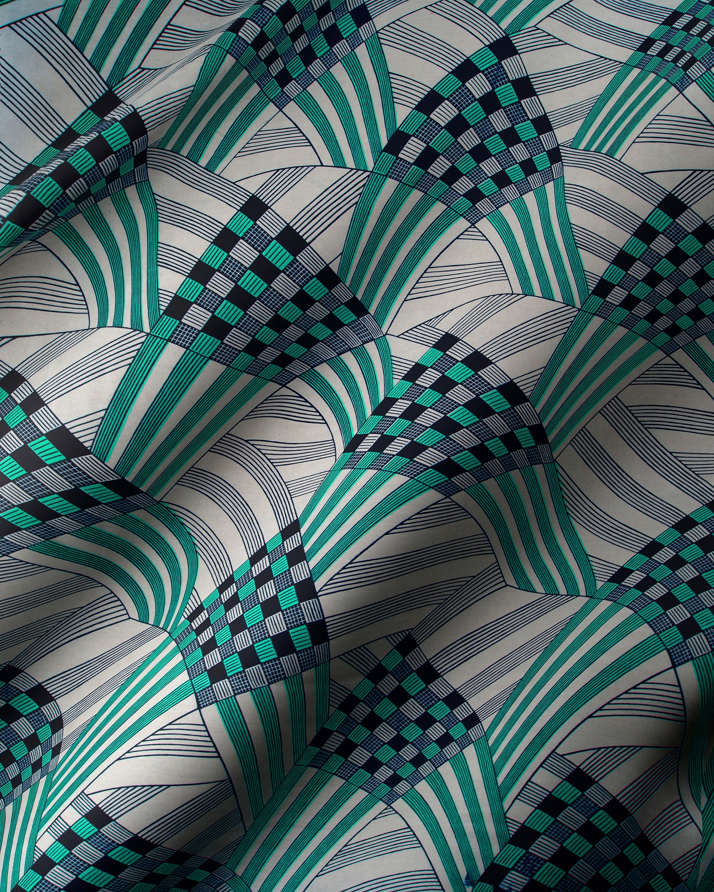 Fabric bold geometric pattern teal wax hollandais vl03595.043