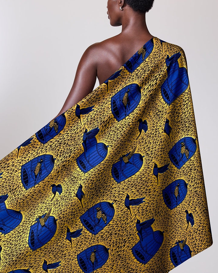 Vibrant yellow blue patterned fabric wax hollandais vl03610.052