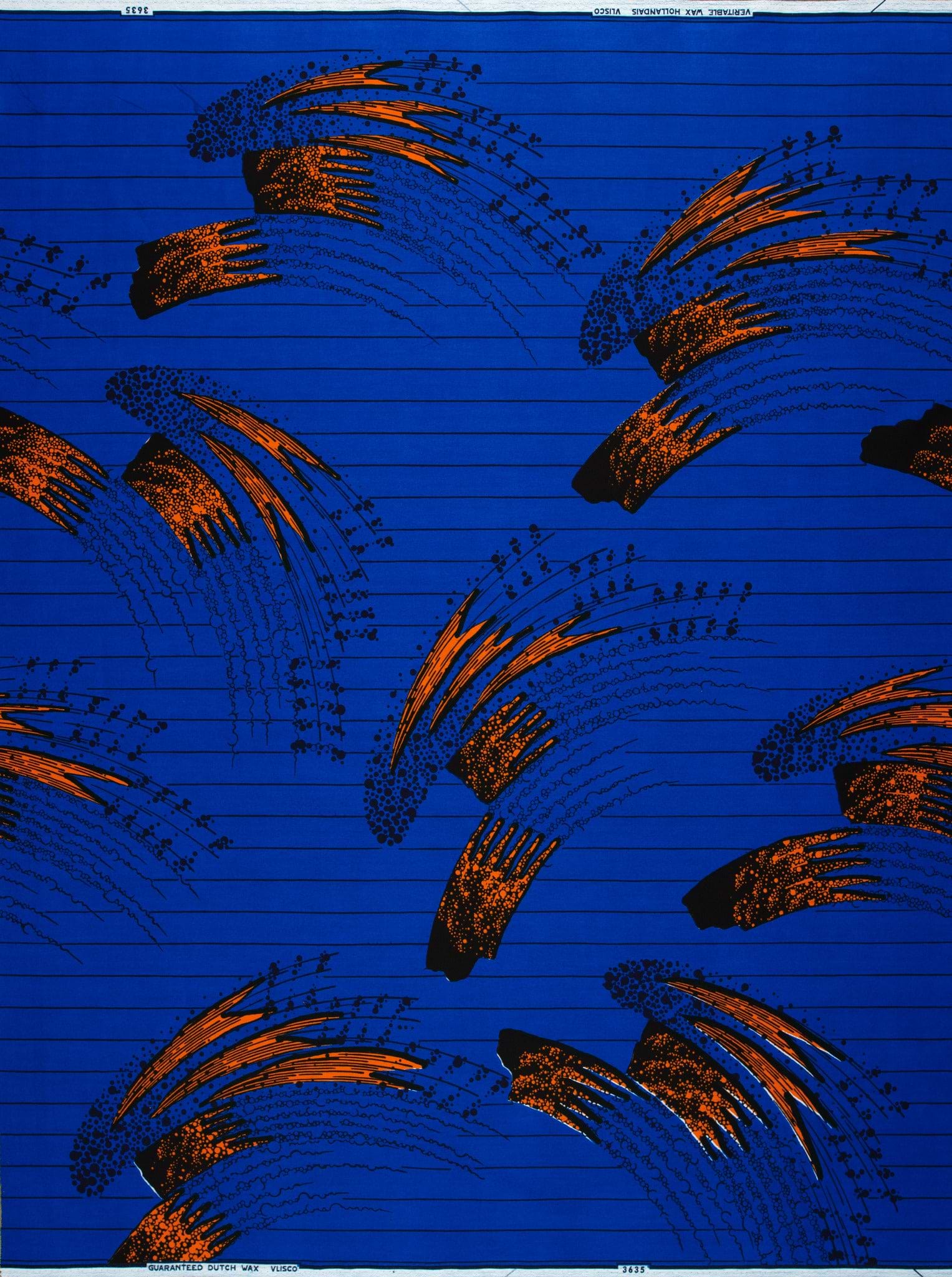 Blue fabric orange black brushstroke wax hollandais vl03635.084