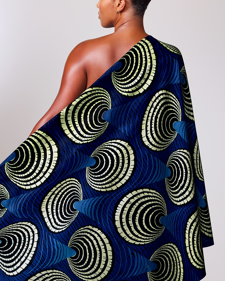 Vibrant navy blue fabric draped wax hollandais vl03636.194