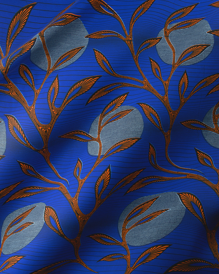 Blue fabric brown floral pattern wax hollandais vl03639.212