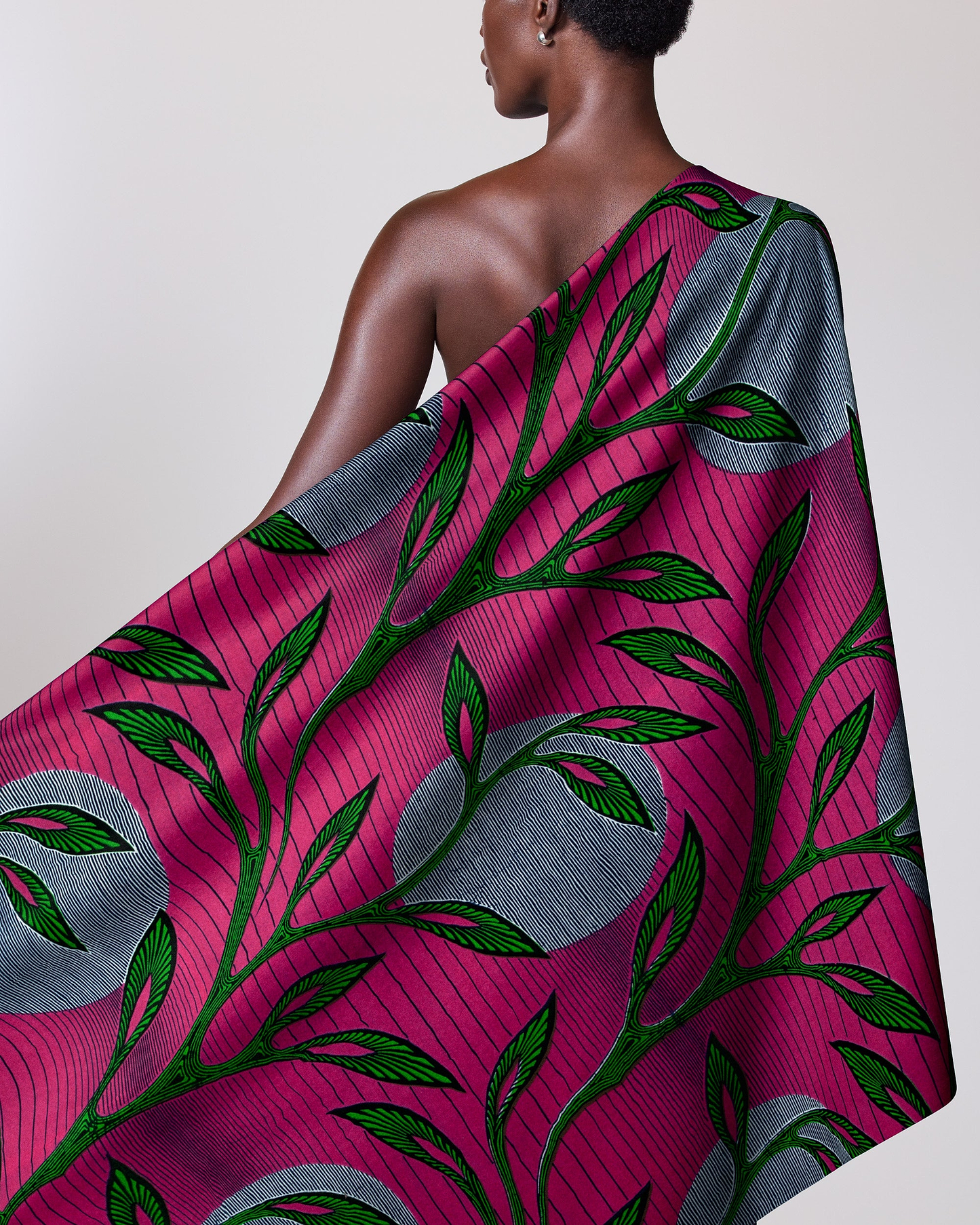 Vibrant pink green leaf-patterned fabric wax hollandais vl03639.214