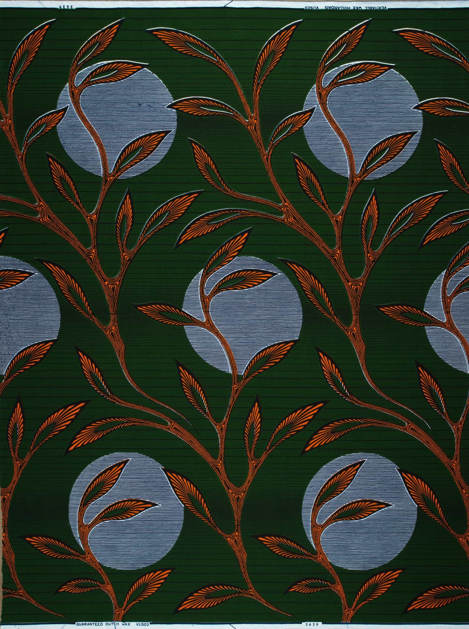 Dark green fabric pattern brown wax hollandais vl03639.217