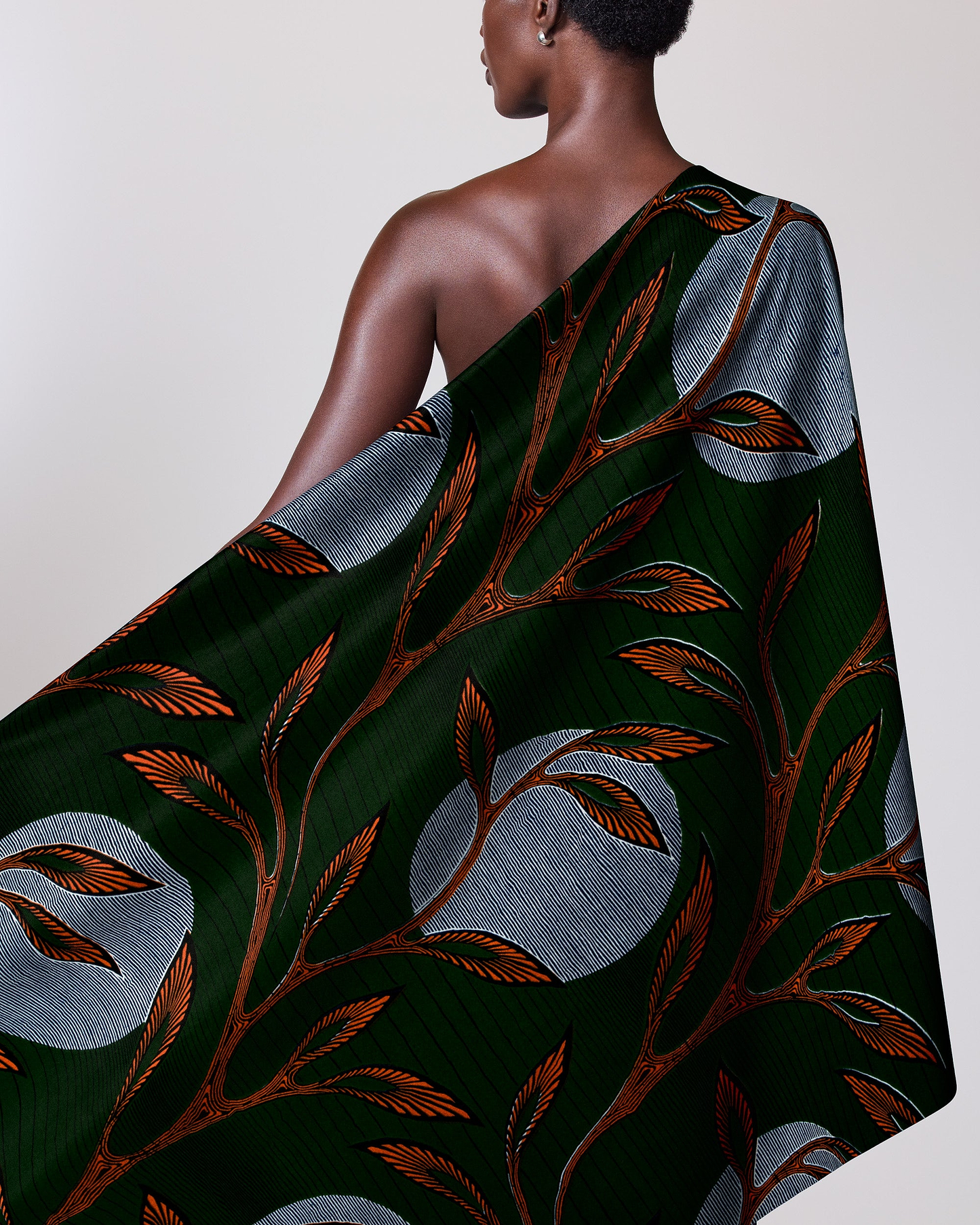 Dark green one-shoulder wrap dress wax hollandais vl03639.217