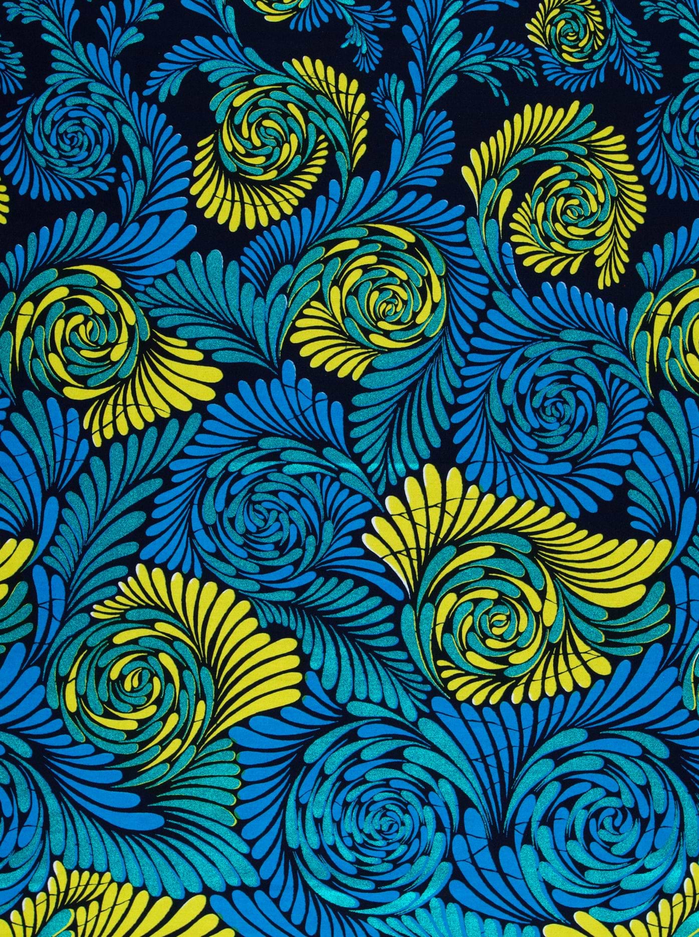 Vibrant blue yellow floral-patterned fabric wax hollandais vl03674.011