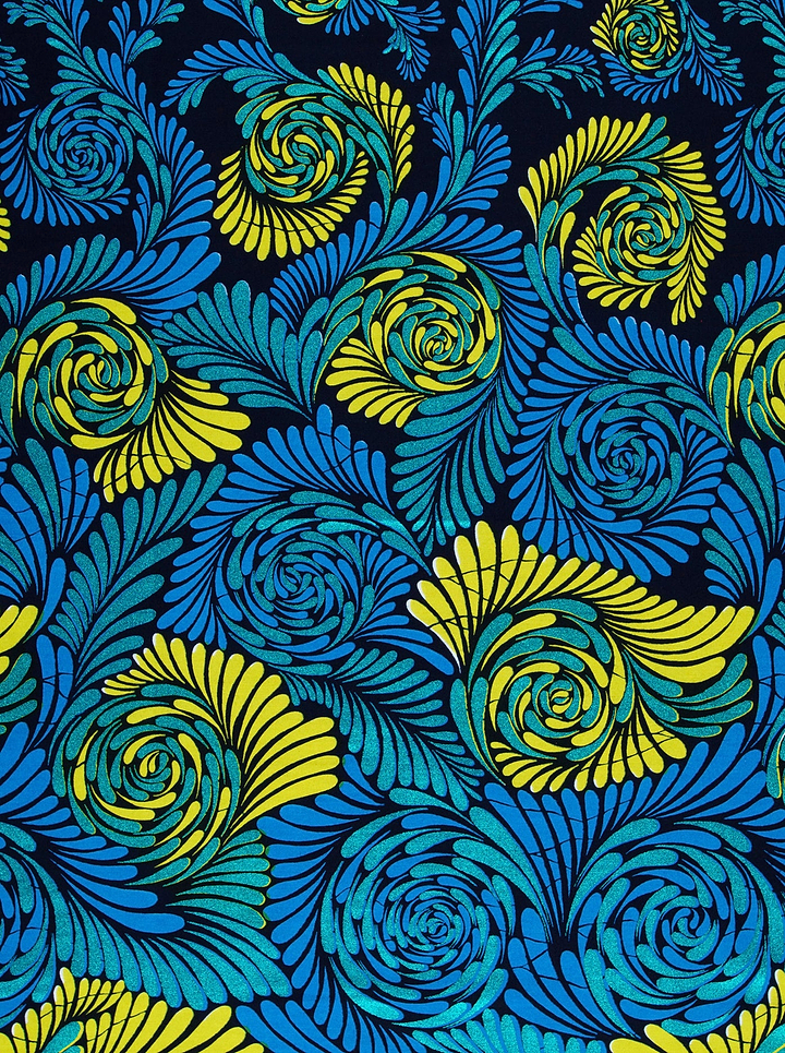 Vibrant blue yellow floral-patterned fabric wax hollandais vl03674.011