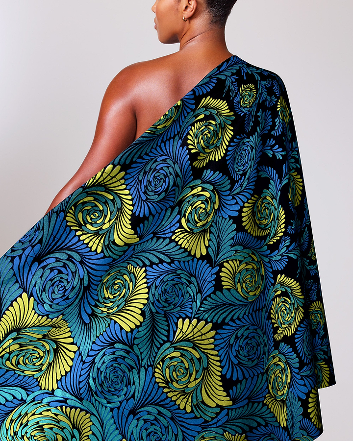 Vibrant one-shoulder wrap dress bold wax hollandais vl03674.011