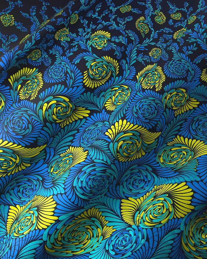 Vibrant blue yellow floral fabric wax hollandais vl03674.011