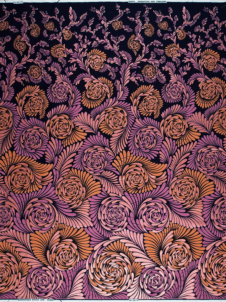 Vibrant purple orange floral-patterned fabric wax hollandais vl03674.012
