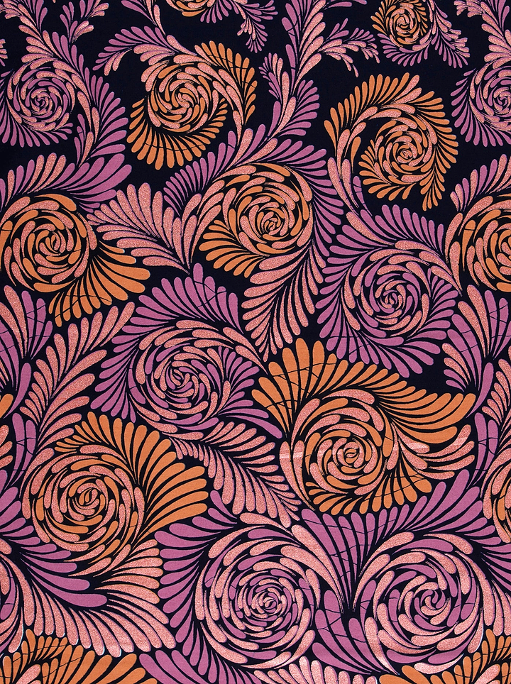 Vibrant purple orange floral patterned wax hollandais vl03674.012