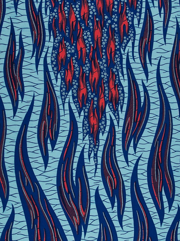 Abstract blue and red patterned fabric for Wax Hollandais African fabric VL03738.009