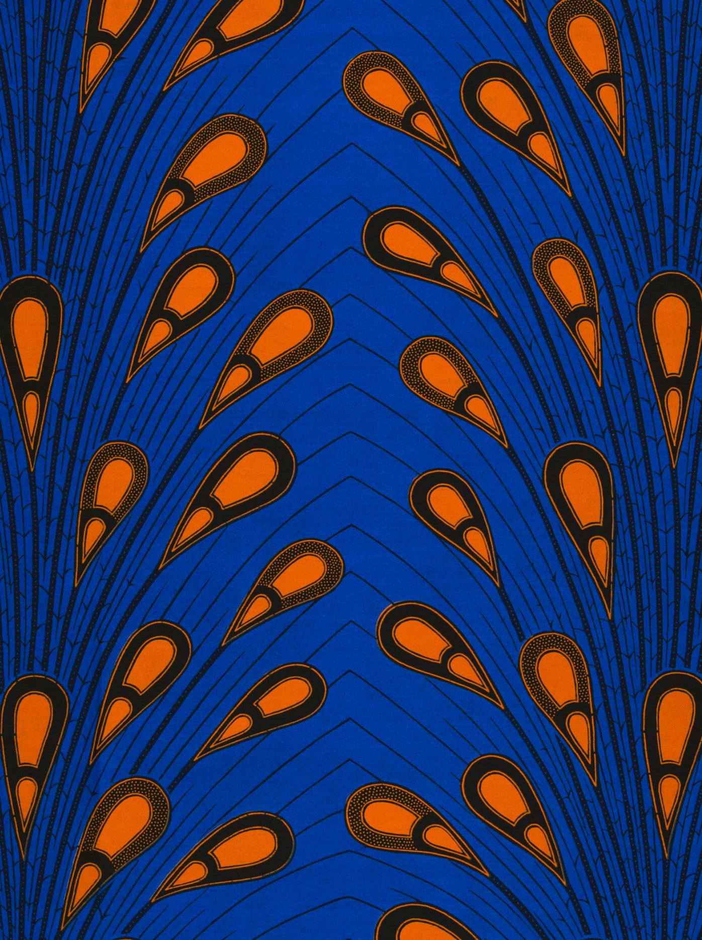 Blue fabric orange teardrop pattern wax hollandais vl03739.114