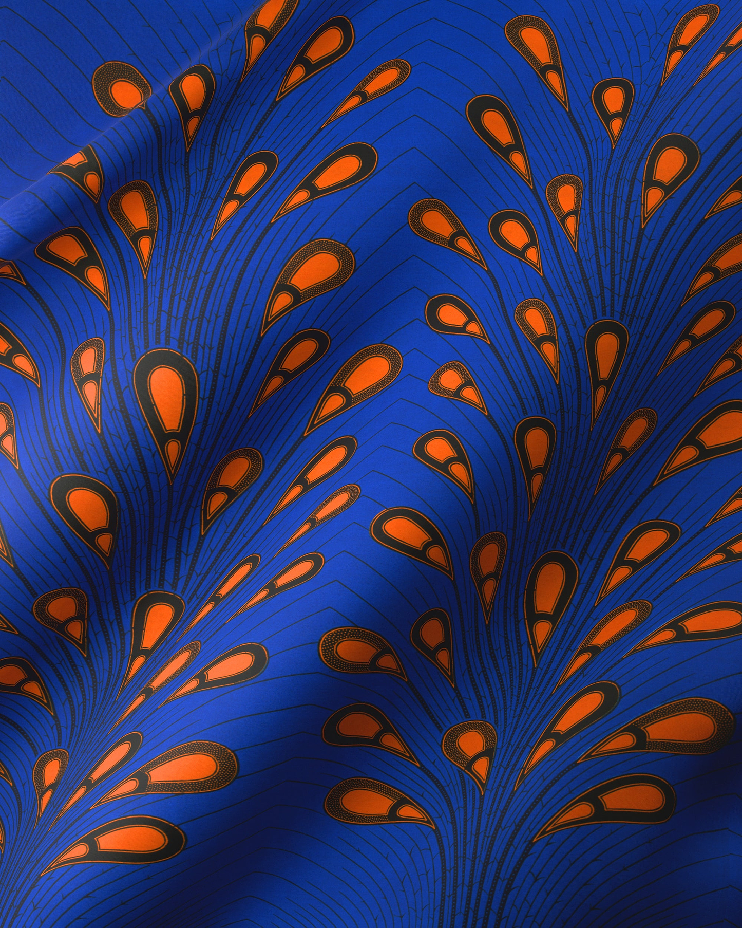 Blue fabric orange teardrop pattern wax hollandais vl03739.114