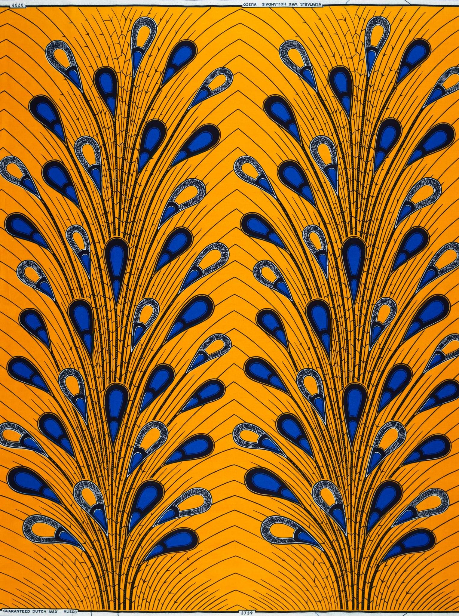 Vibrant orange fabric bold blue wax hollandais vl03739.128