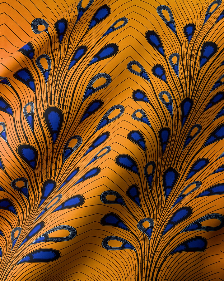 Vibrant orange fabric bold blue wax hollandais vl03739.128