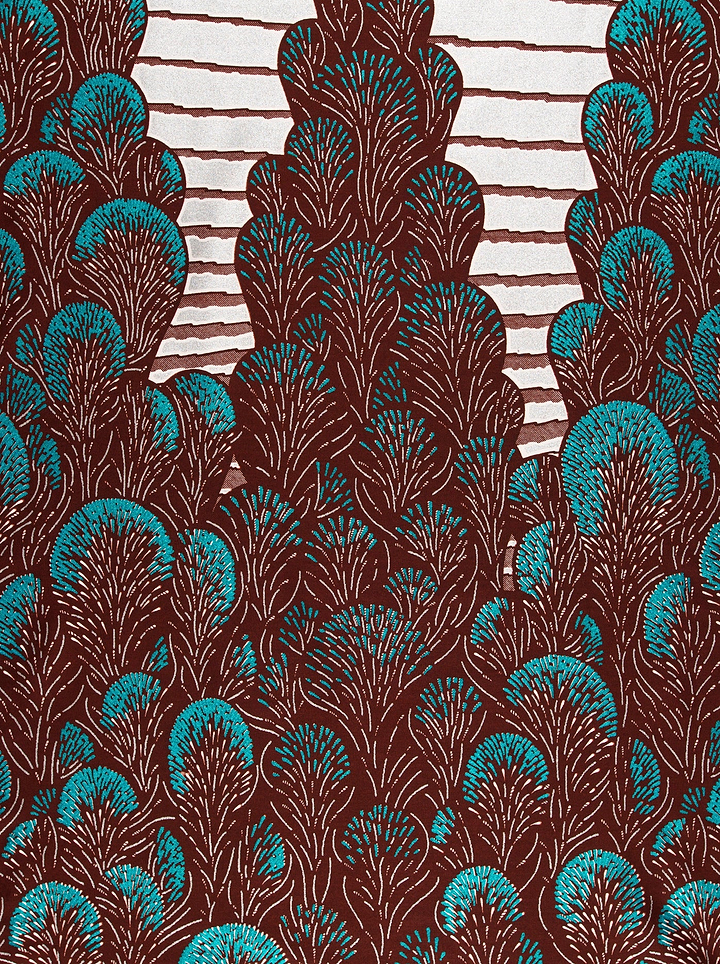 Teal brown patterned fabric stylized wax glitterglam vl03762.012