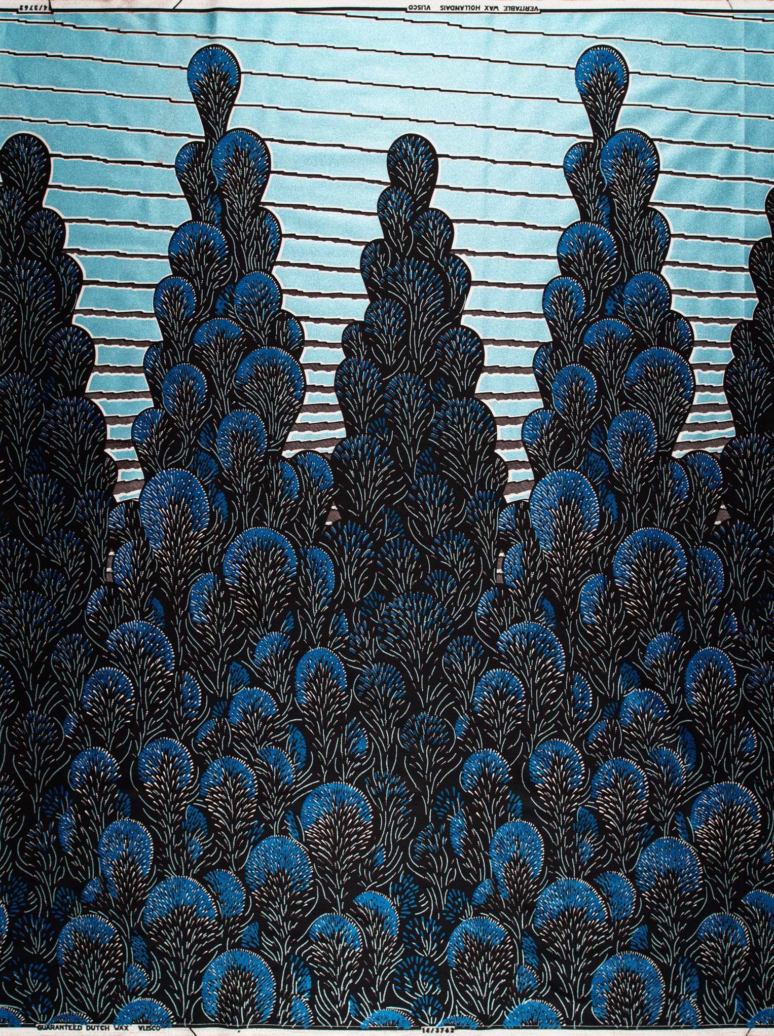 Blue black patterned fabric stylized wax glitterglam vl03762.013