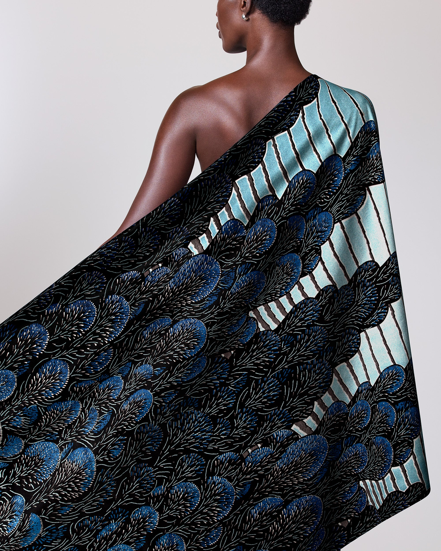 Black blue patterned fabric draped wax glitterglam vl03762.013
