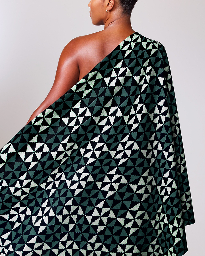One-shoulder wrap dress bold geometric wax hollandais vl03784.064