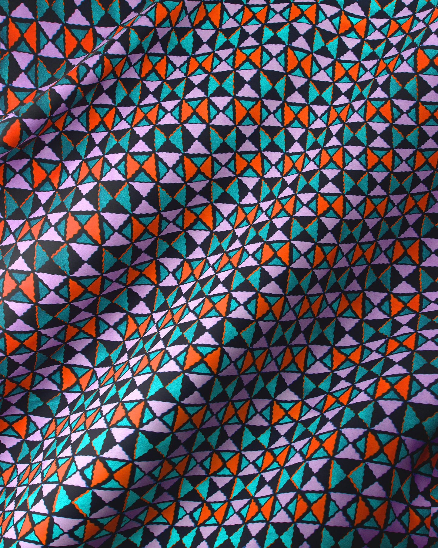 Vibrant geometric-patterned fabric triangles teal wax hollandais vl03784.065