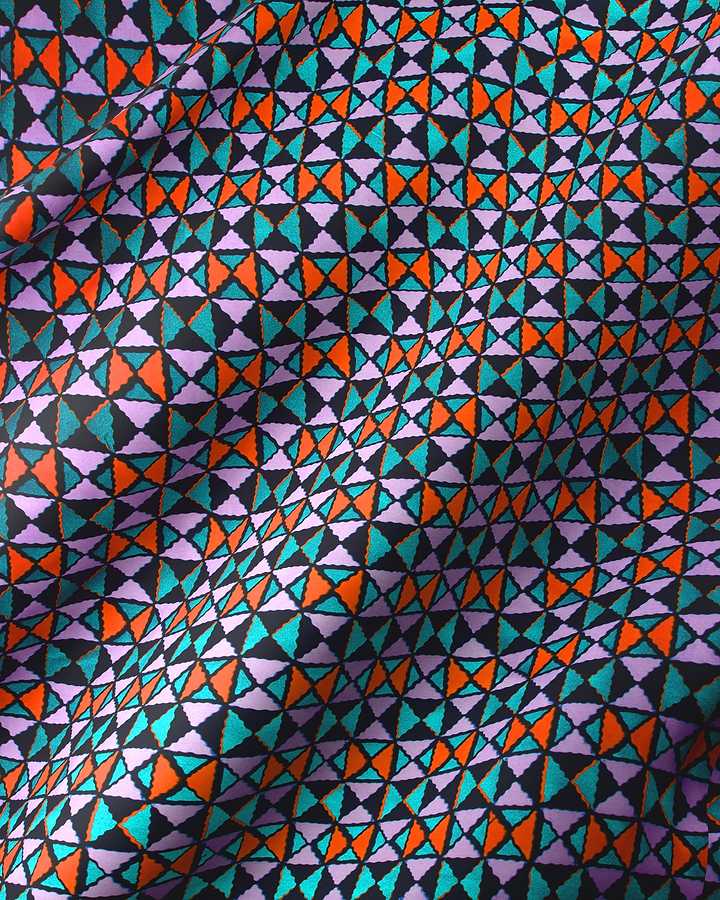 Vibrant geometric-patterned fabric triangles teal wax hollandais vl03784.065