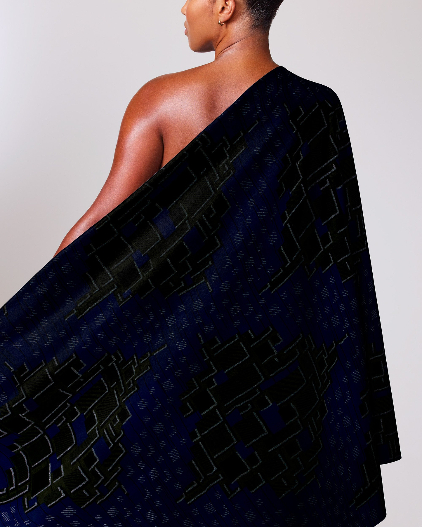 Deep navy velvet cape geometric sky wax vl03826.176