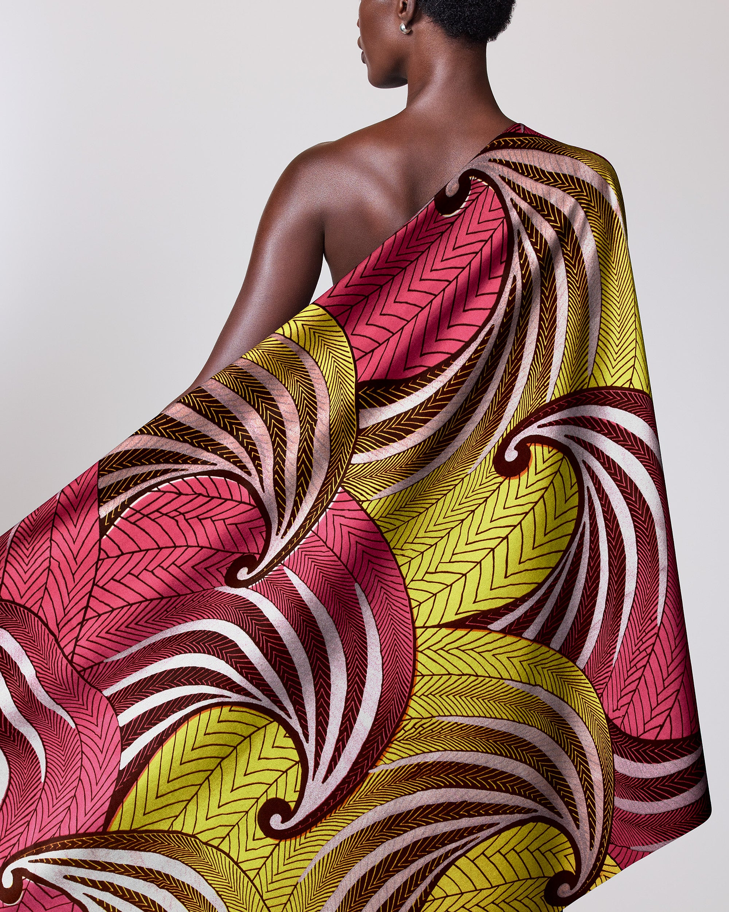 Vibrant one-shoulder wrap dress bold wax hollandais vl03902.030