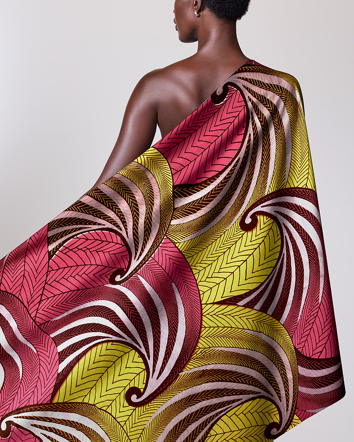 Vibrant one-shoulder wrap dress bold wax hollandais vl03902.030