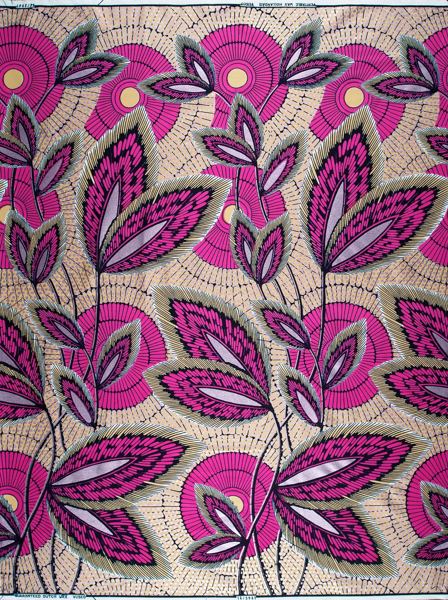Vibrant pink green floral-patterned african wax hollandais vl03941.010