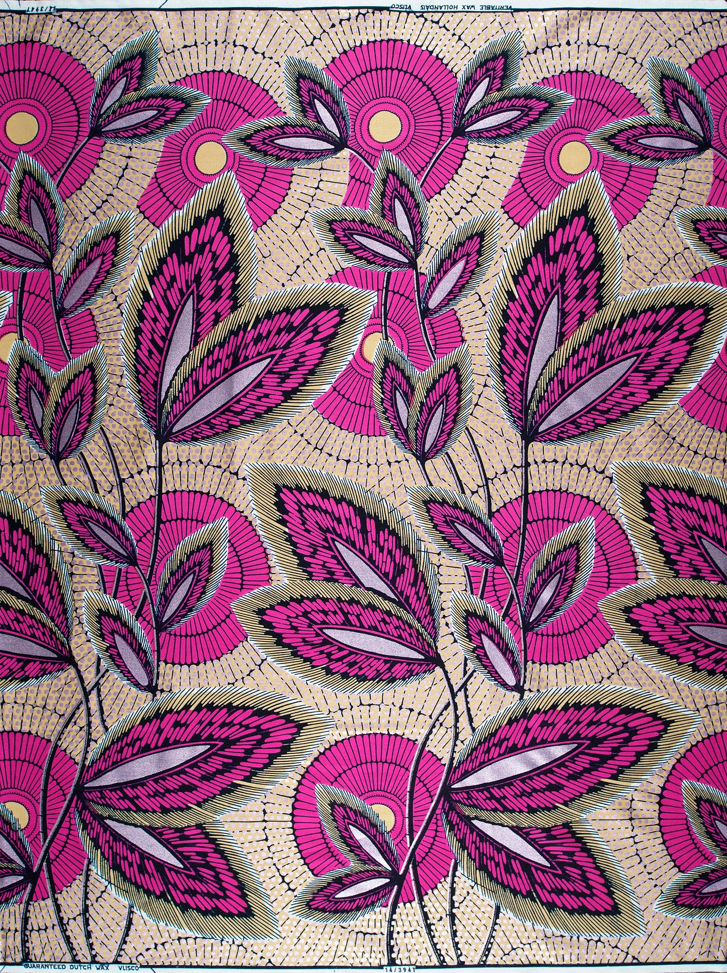 Vibrant pink green floral-patterned african wax hollandais vl03941.010