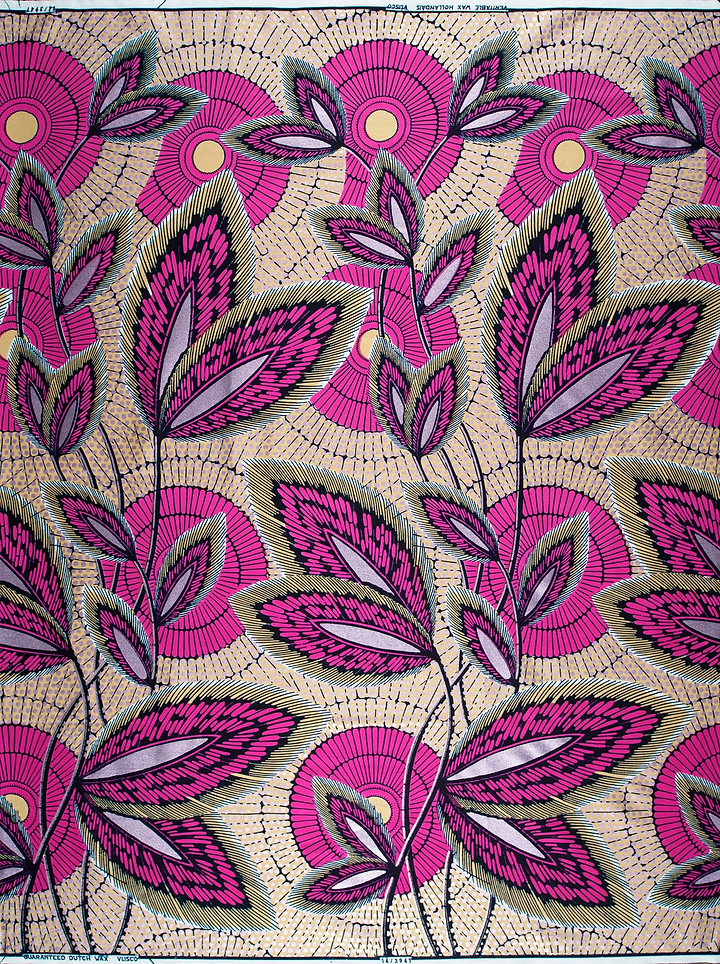 Vibrant pink green floral-patterned african wax hollandais vl03941.010
