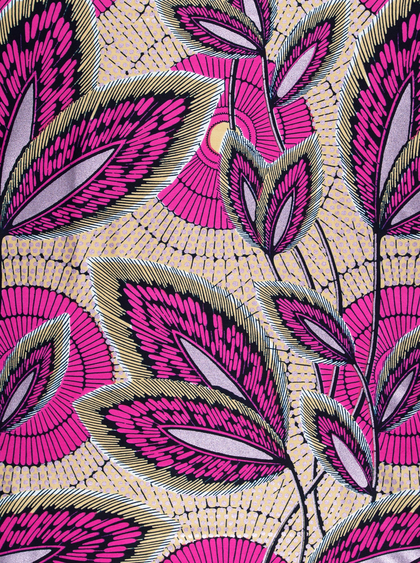 Vibrant pink green leaf-patterned fabric wax hollandais vl03941.010