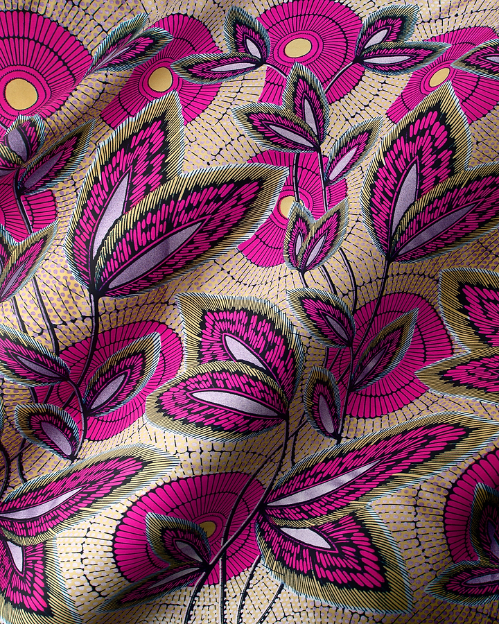 Vibrant pink green floral-patterned fabric wax hollandais vl03941.010