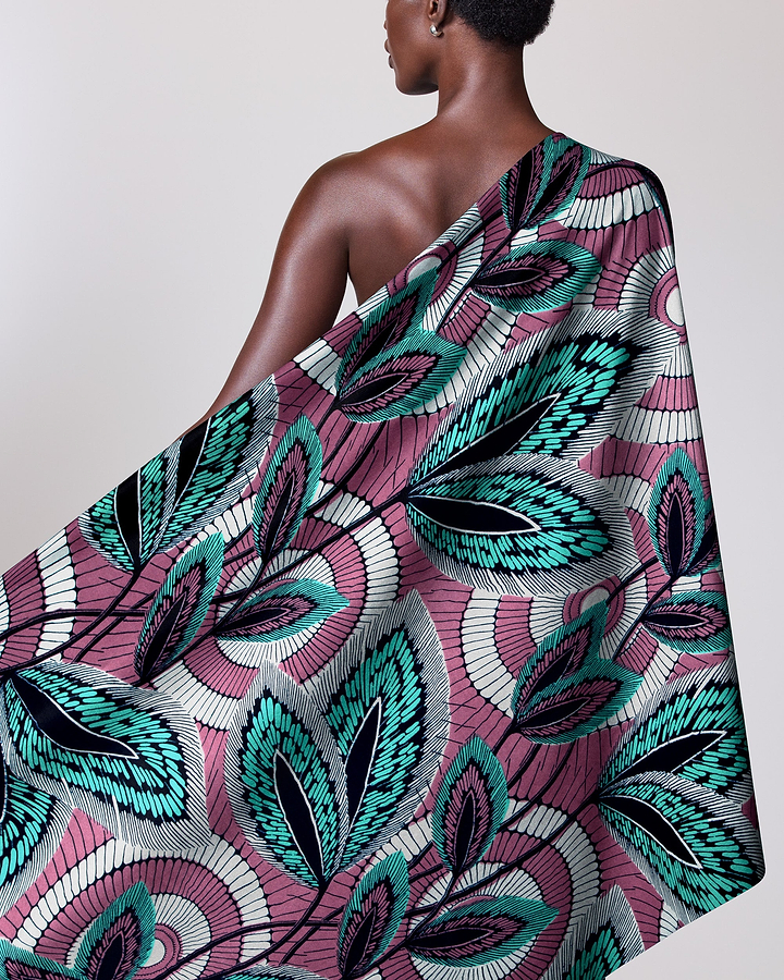 Vibrant one-shoulder wrap dress bold wax hollandais vl03941.011
