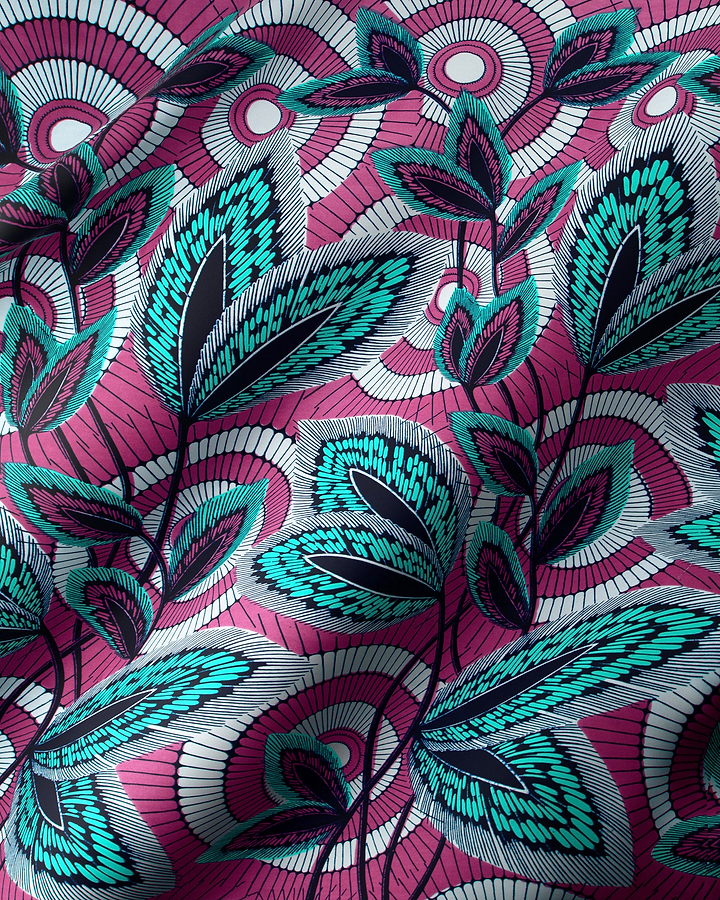 Vibrant pink teal black patterned wax hollandais vl03941.011