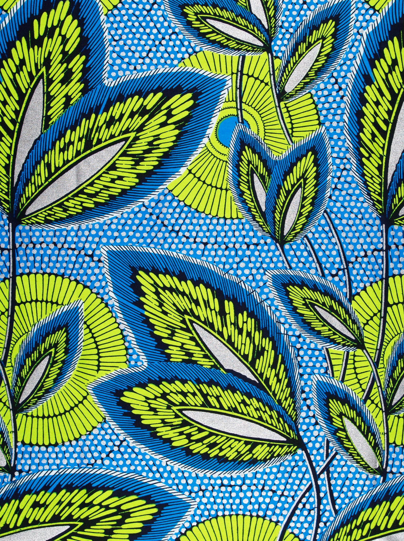 Vibrant blue lime green leaf-patterned wax hollandais vl03941.012