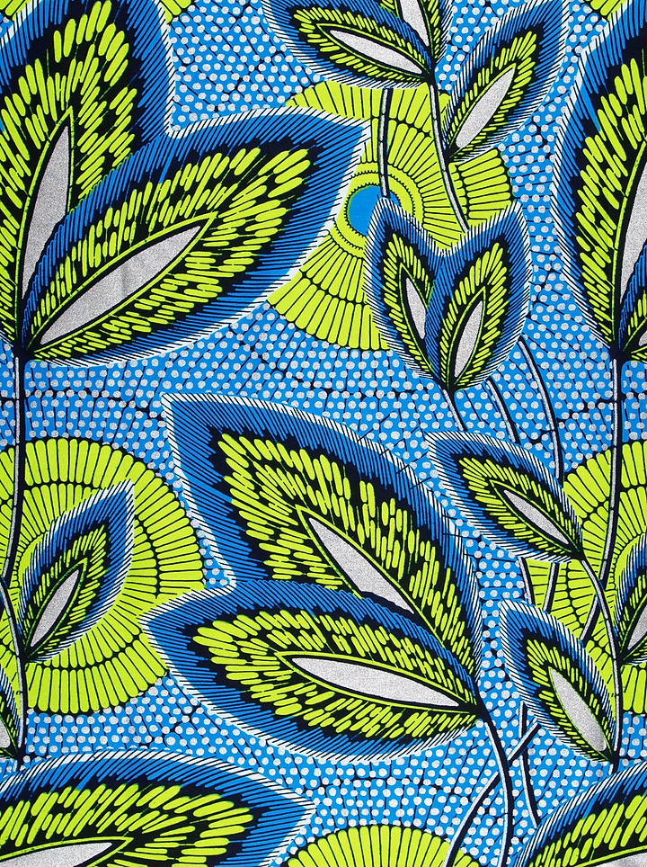Vibrant blue lime green leaf-patterned wax hollandais vl03941.012
