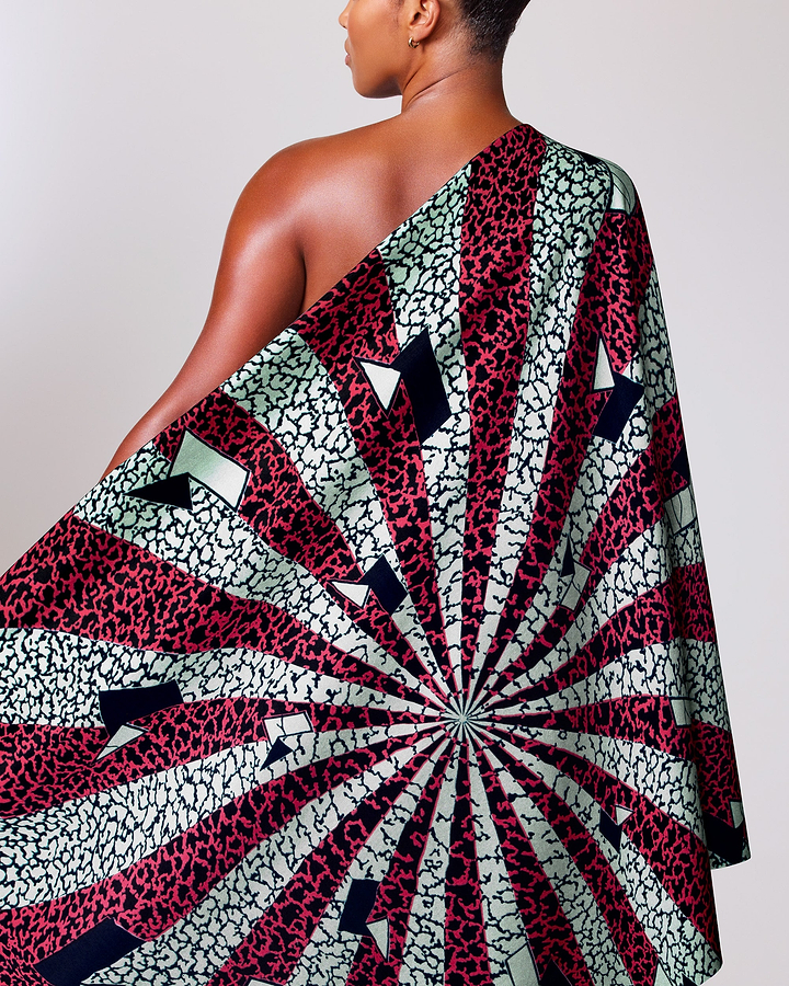 Vibrant one-shoulder wrap dress bold wax hollandais vl03967.033