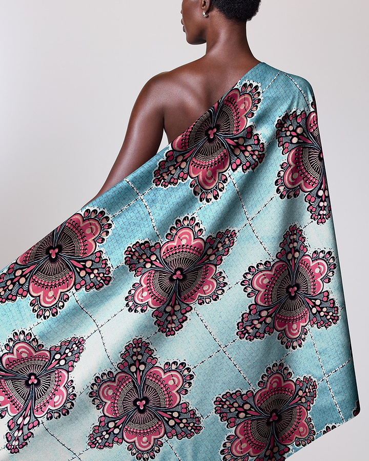 Turquoise fabric bold pink black wax glitterglam vl04185.018