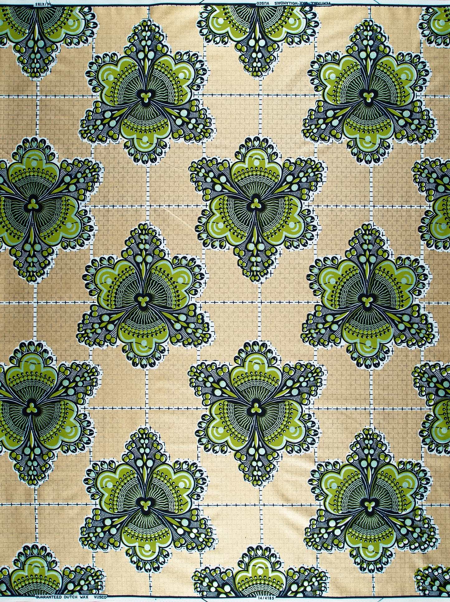 Vibrant green navy blue floral-patterned wax glitterglam vl04185.019
