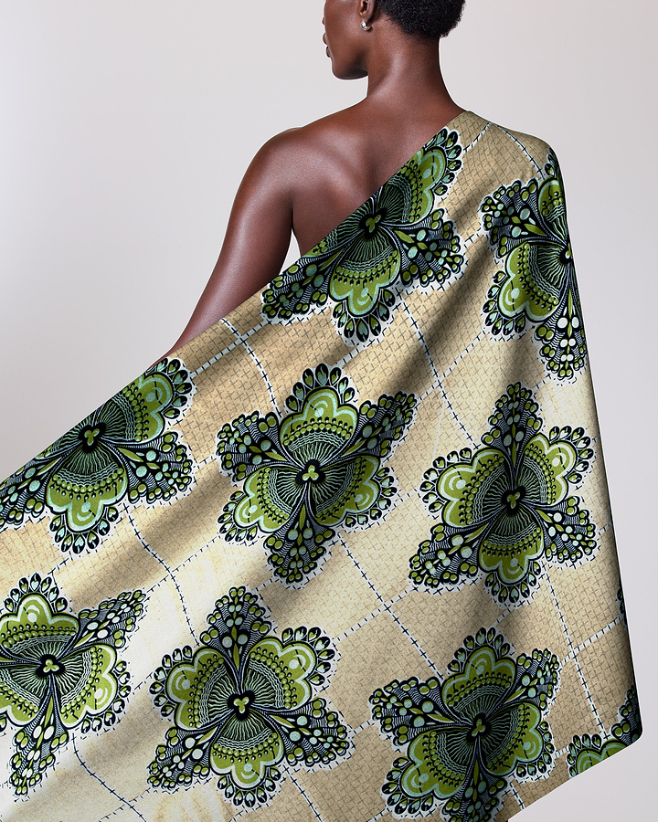 Cream-colored fabric bold green black wax glitterglam vl04185.019