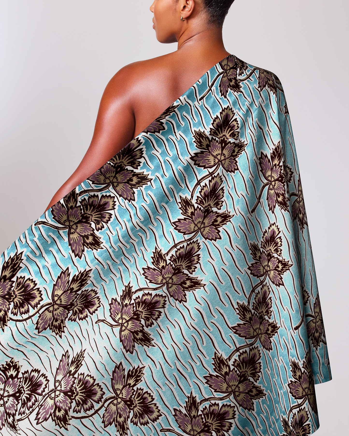 One-shoulder dress vibrant turquoise fabric wax glitterglam vl04198.017