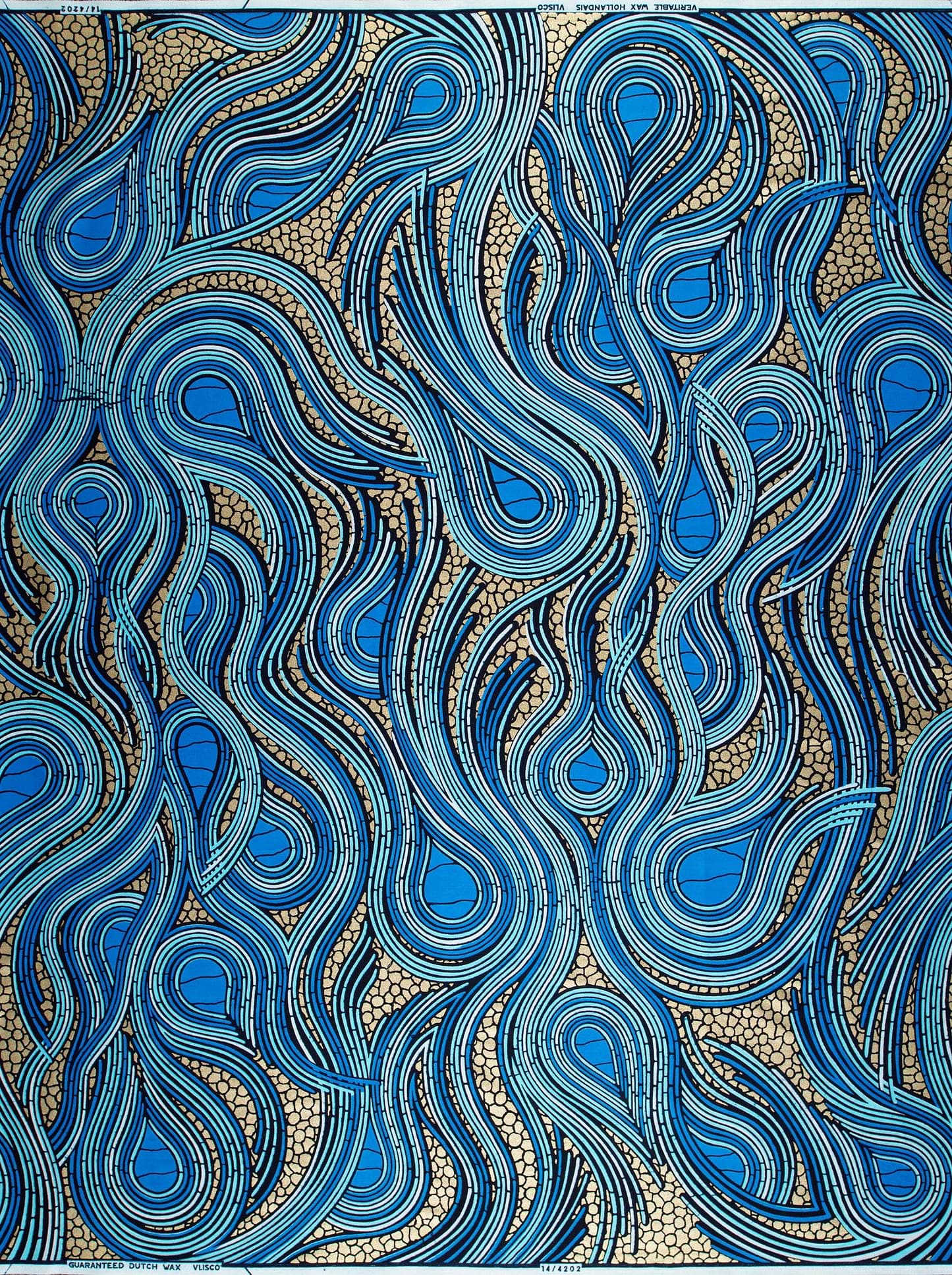 Vibrant blue gold abstract wave-patterned wax hollandais vl04202.018