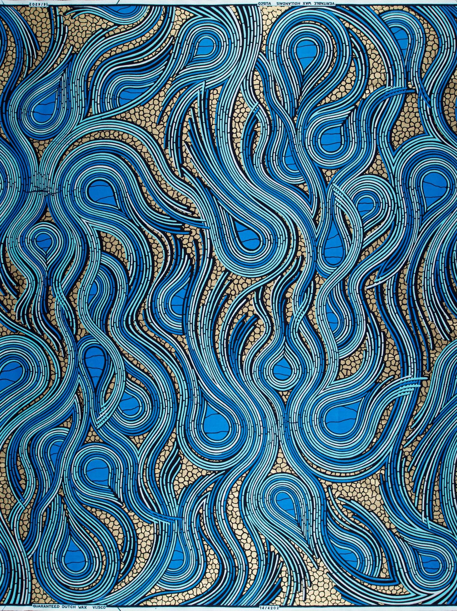 Vibrant blue gold abstract wave-patterned wax hollandais vl04202.018
