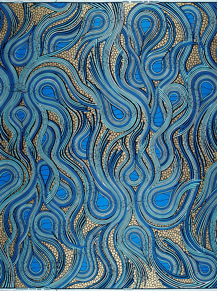 Vibrant blue gold abstract wave-patterned wax hollandais vl04202.018