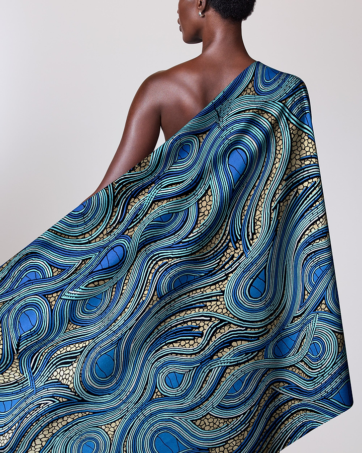 Vibrant blue gold patterned fabric wax hollandais vl04202.018